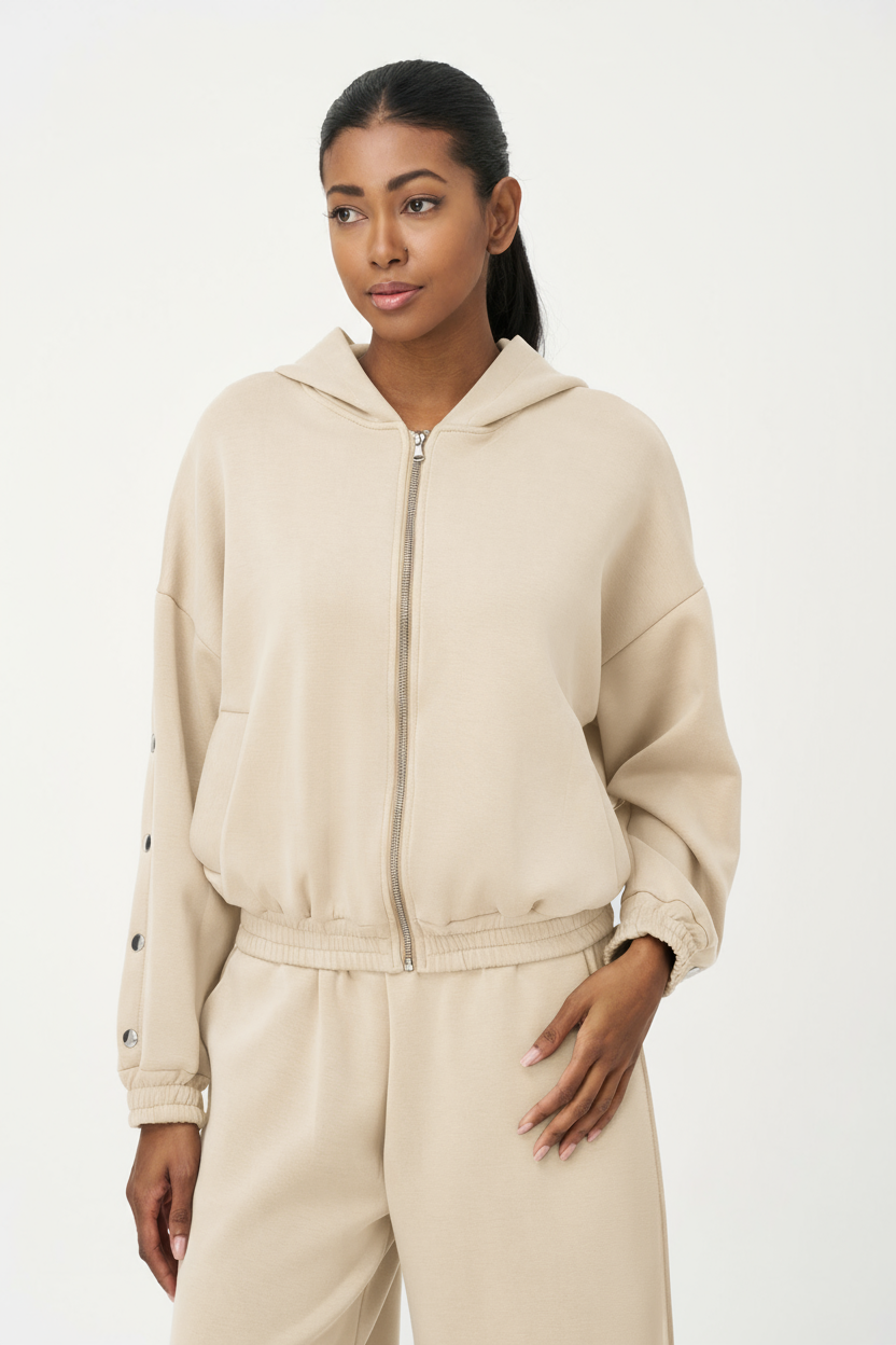 Women's Knit Hooded Zip-Up Long Sleeve Sweatshirt