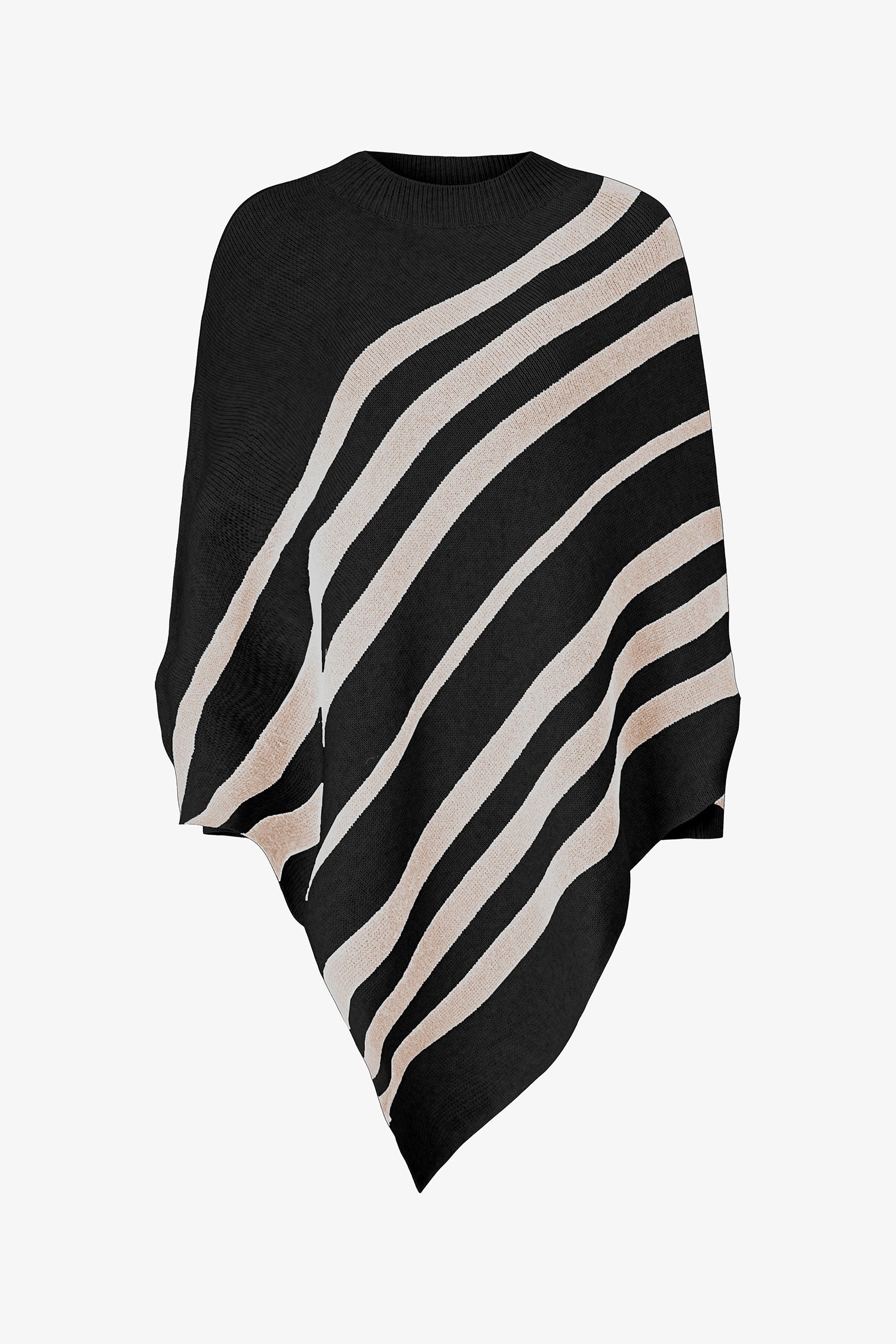 Women's Knit Striped Mock-Neck Poncho