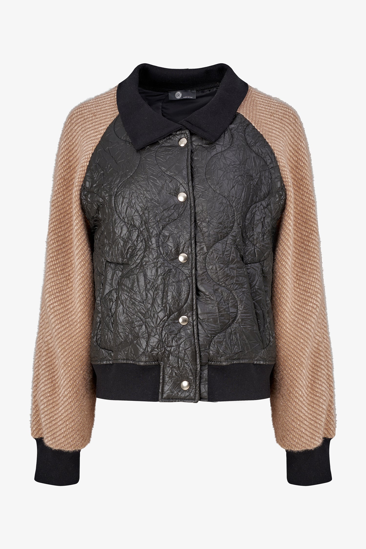 Women's Knit & Woven Combo Snap-Button Front Bomber Jacket