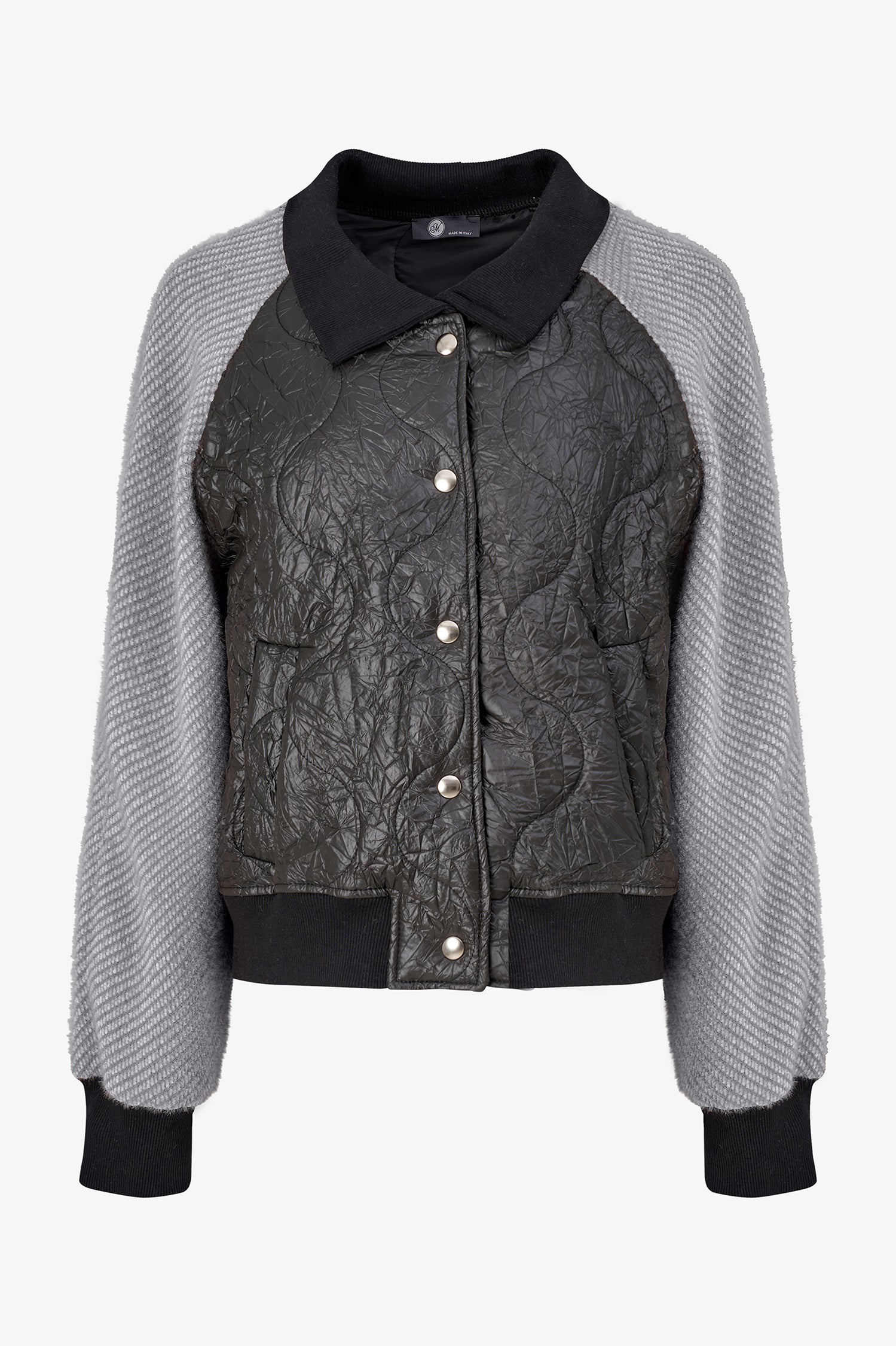 Women's Knit & Woven Combo Snap-Button Front Bomber Jacket