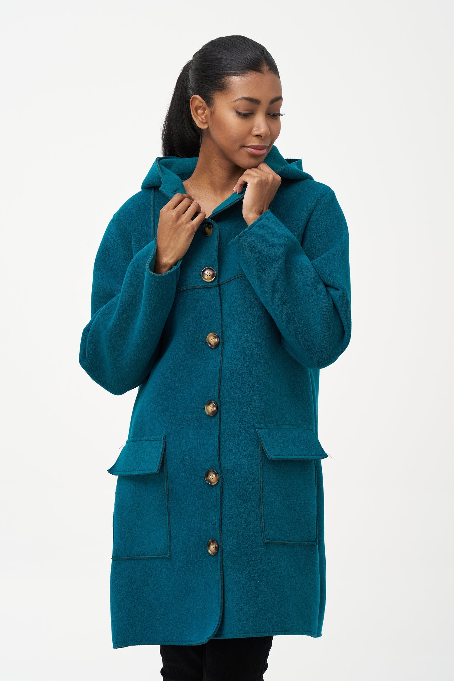 Manteau mi-long boutonné tissé pour femme