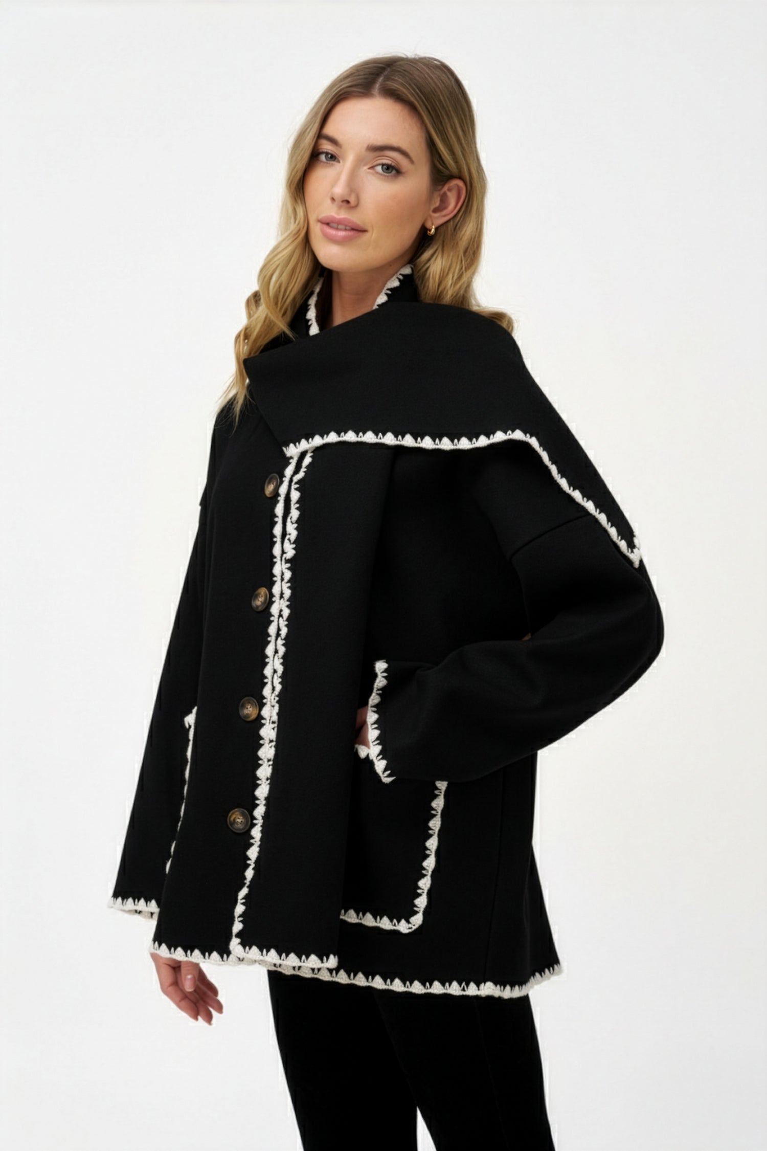 Women's Woven Button-Down Hip-Length Coat