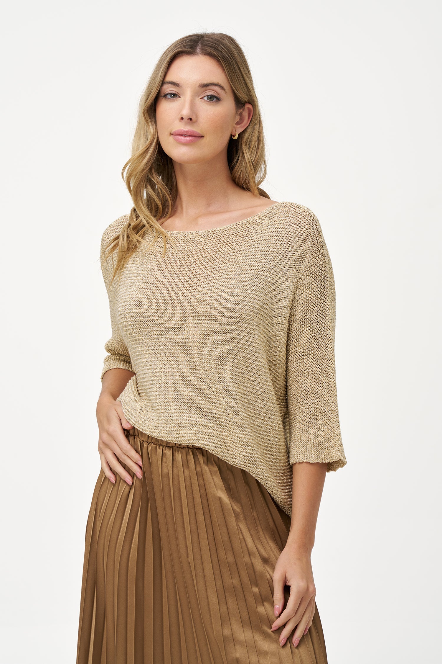 Women’s knit boat-neck sweater, with 3/4th length sleeves
