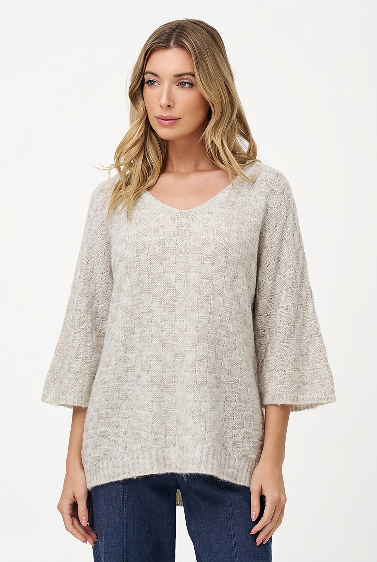 Women's Knit V-Neck Sweater with Long Sleeves