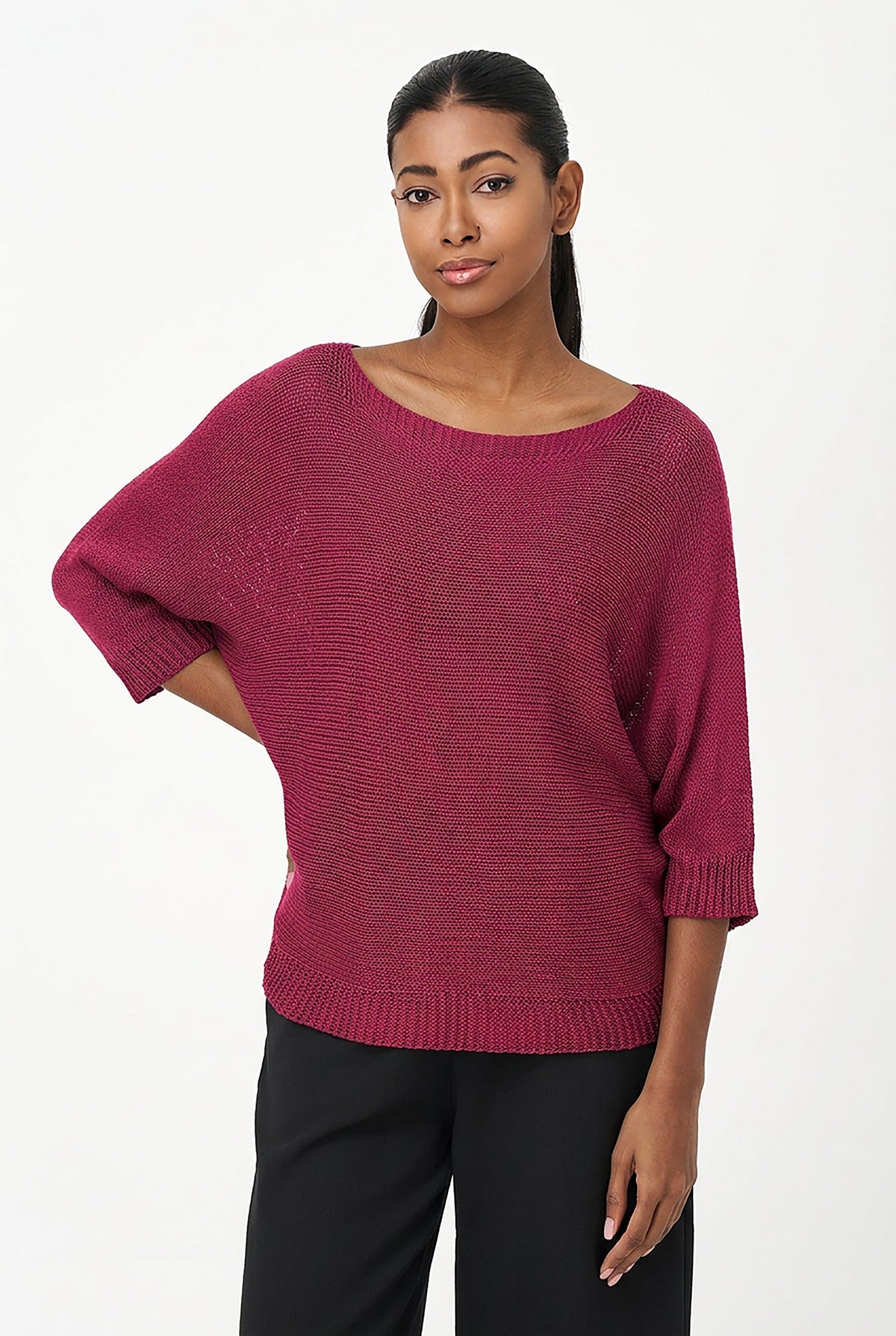 Women's Knit Boat-Neck Sweater with Long Sleeves