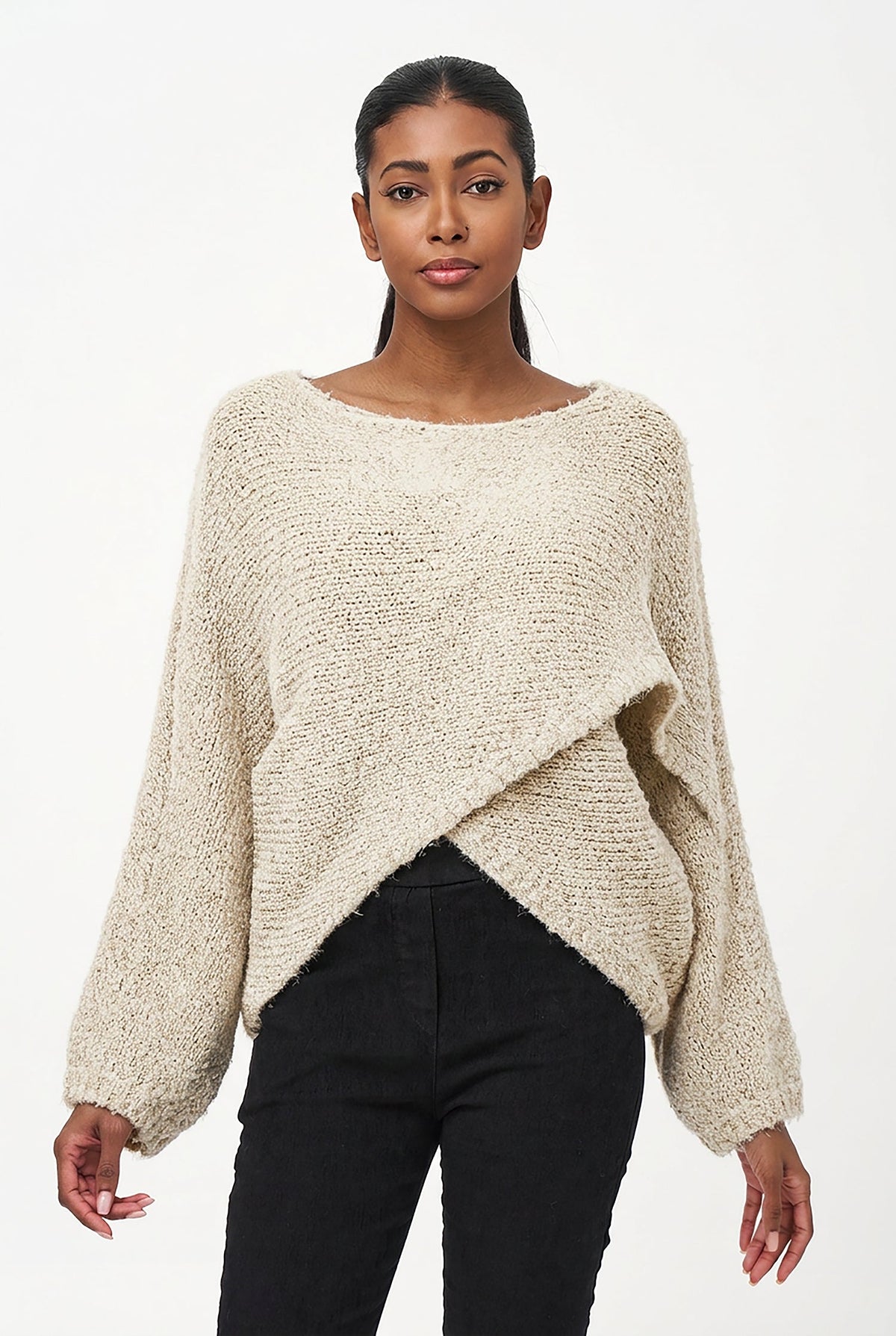 Women's Reversible Boat-Neck Sweater, Long Sleeves & Crisscross Front