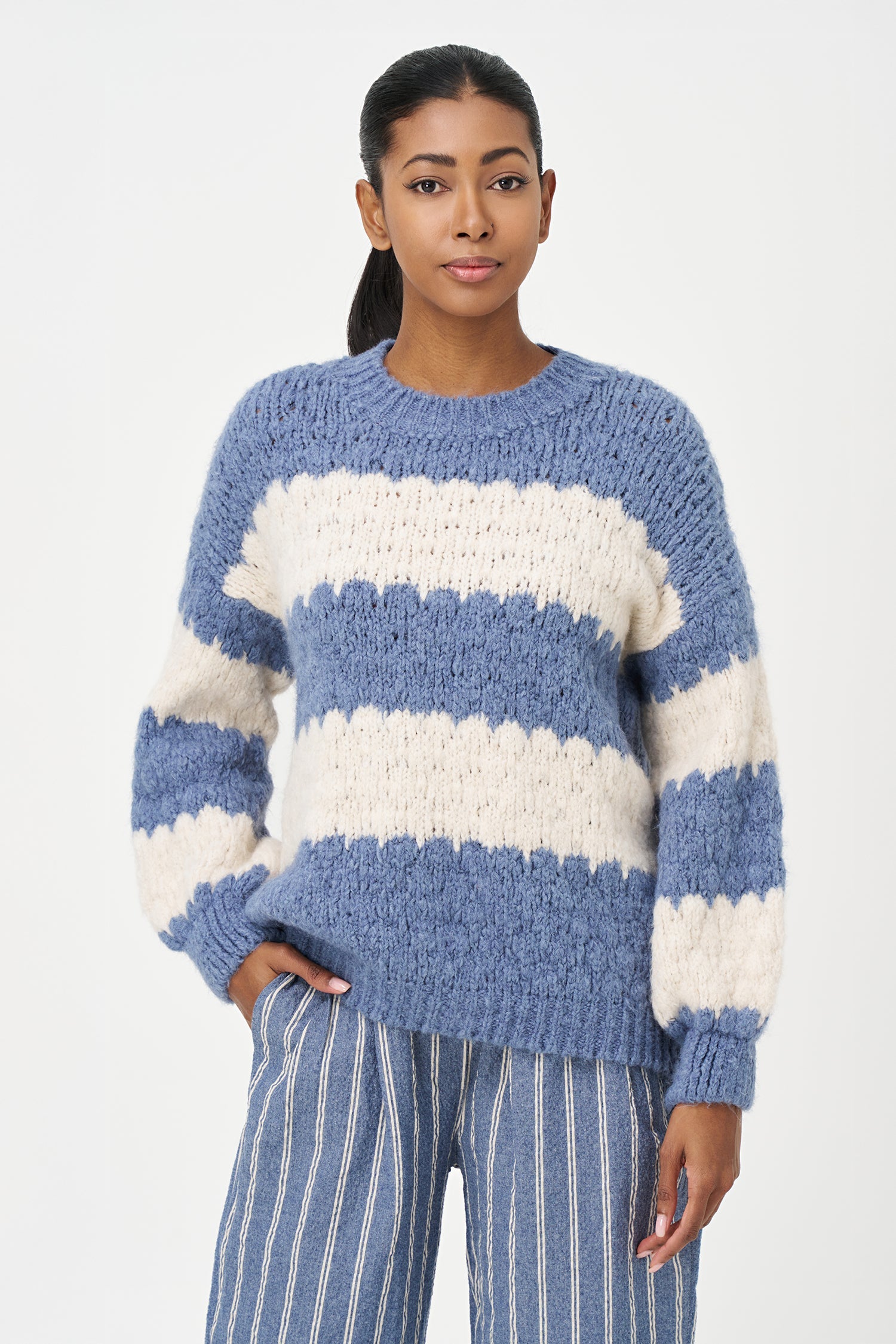 Women's Knit Striped Crew-Neck Sweater