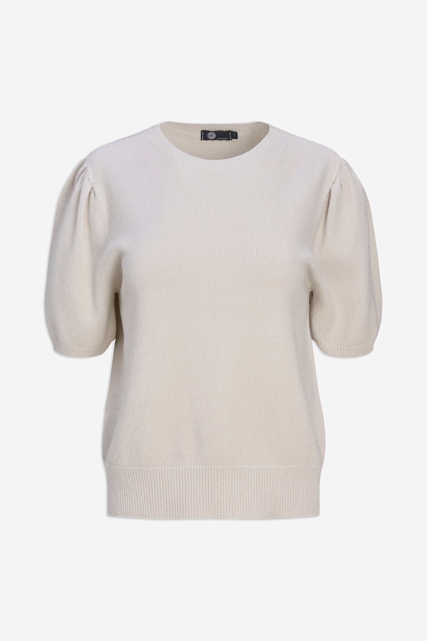 Beige sweater with puff sleeves on a white background