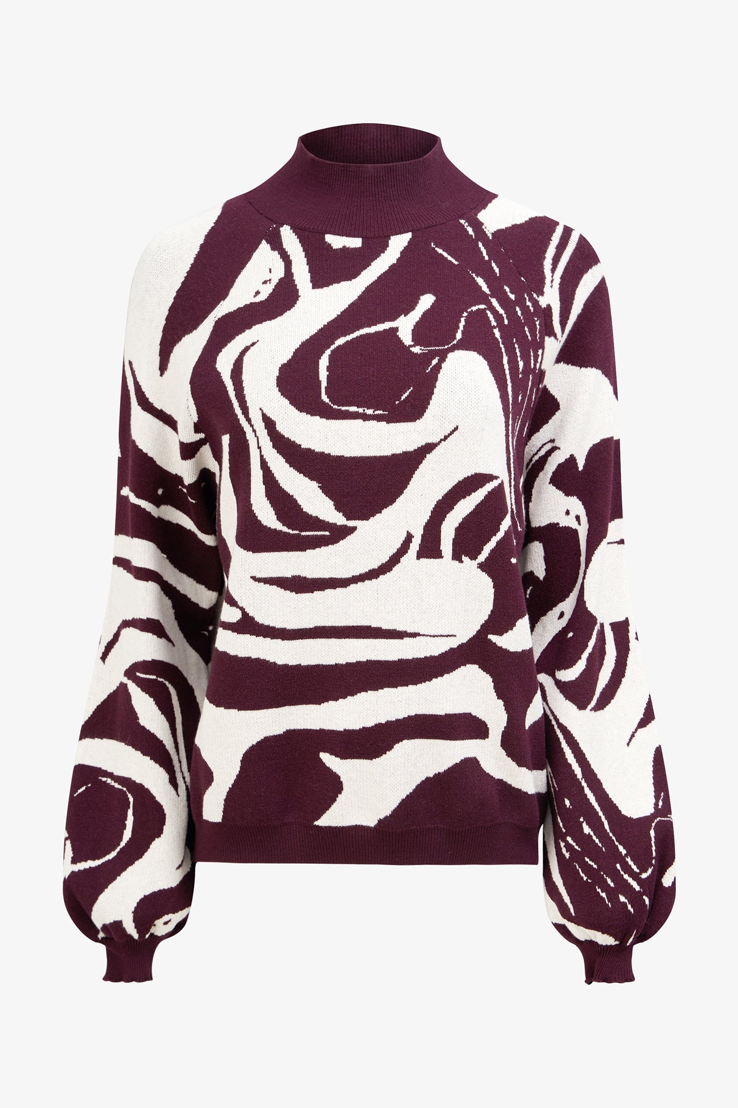 Women's Knit Jacquard Mock-Neck Sweater With Long Raglan Sleeves