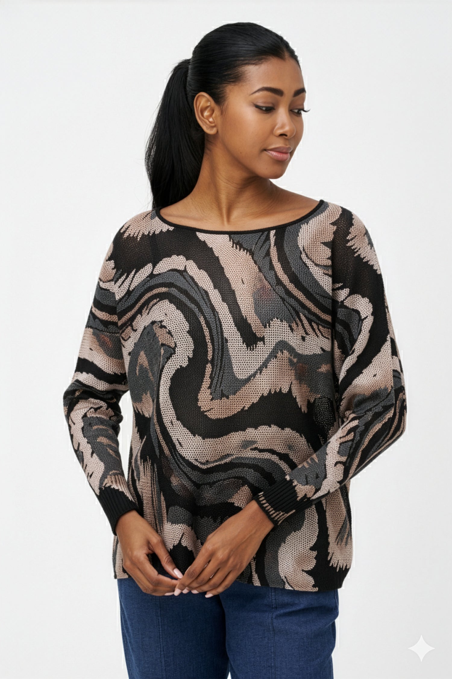 Women's Knit Boat-Neck Long Sleeve Sweater