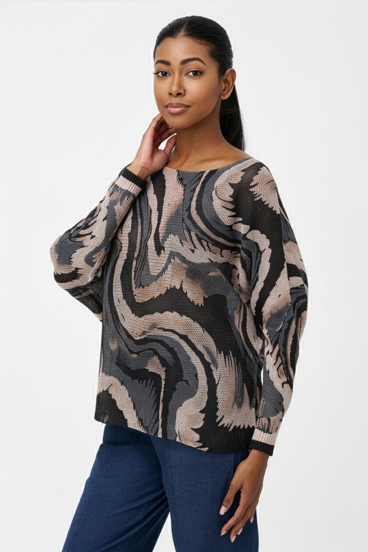 Women's Knit Boat-Neck Long Sleeve Sweater