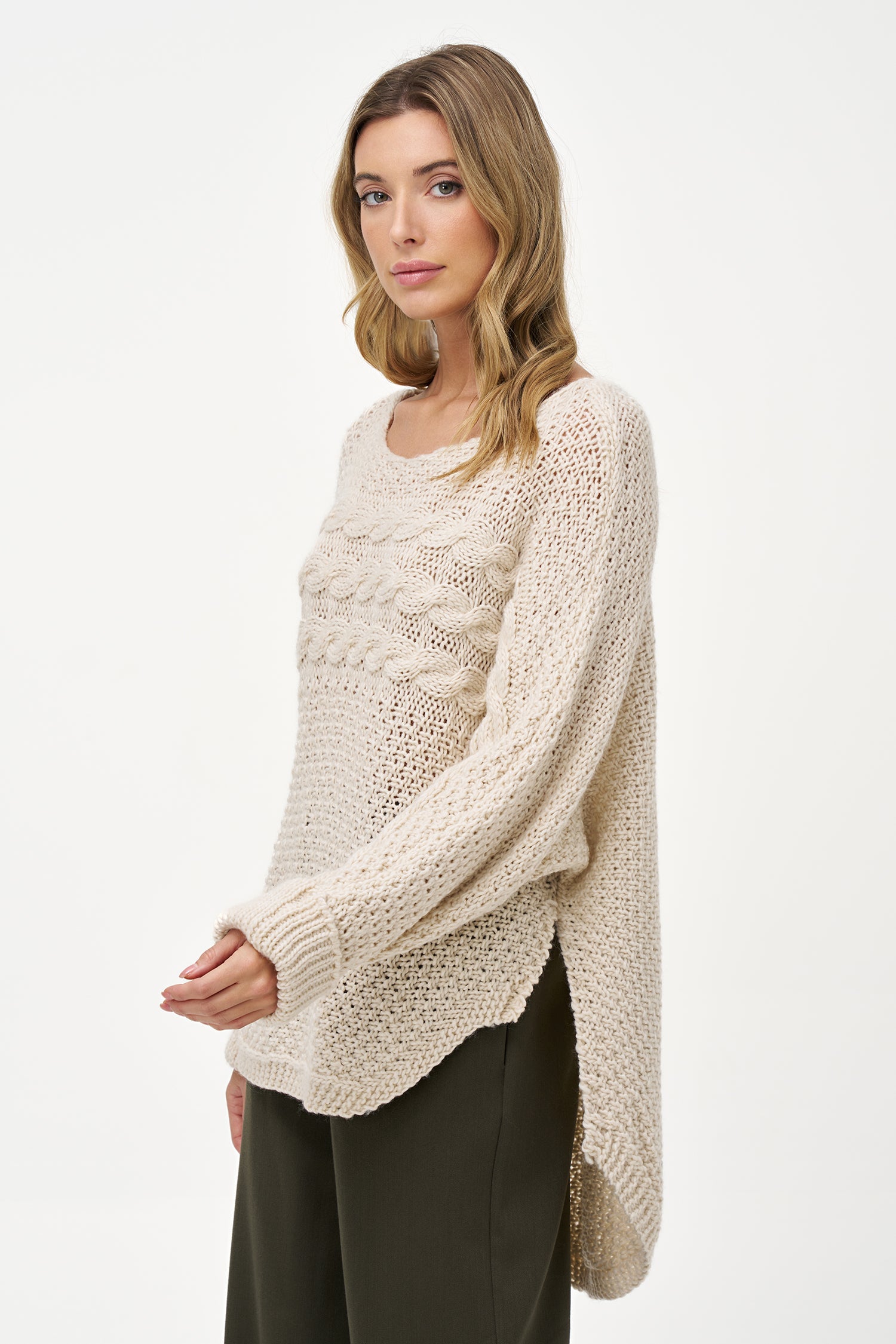 Women's Wide-Neck Cable Knit Sweater