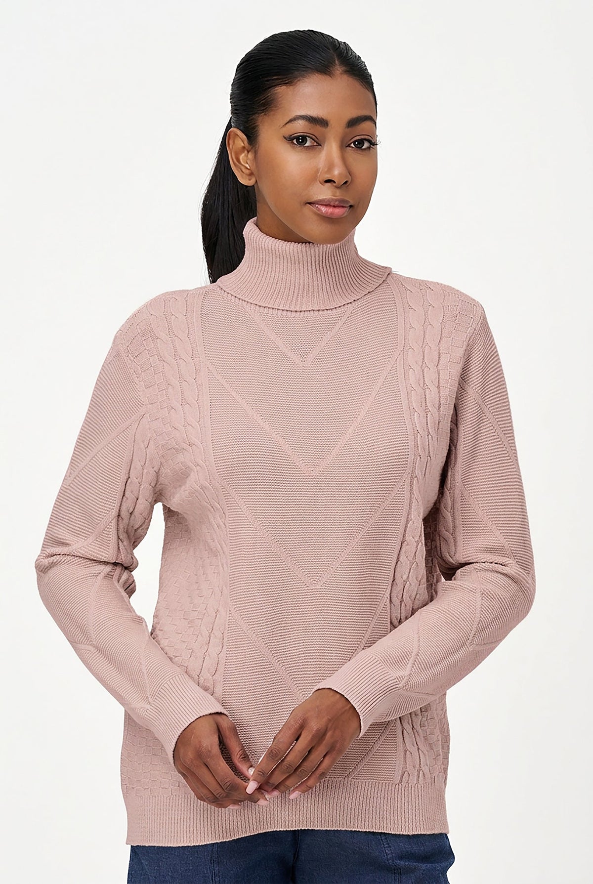 Women's Knit Turtleneck Sweater with Long Sleeves