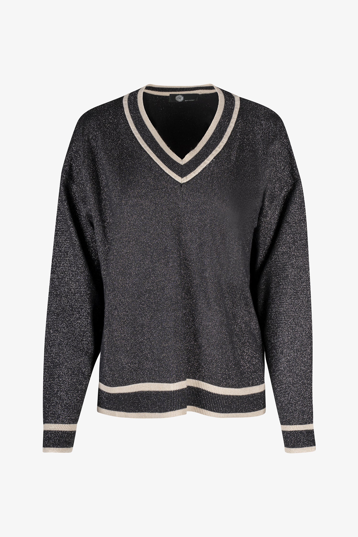 Women's knit v-neck sweater with a patch pocket at the chest and long sleeves