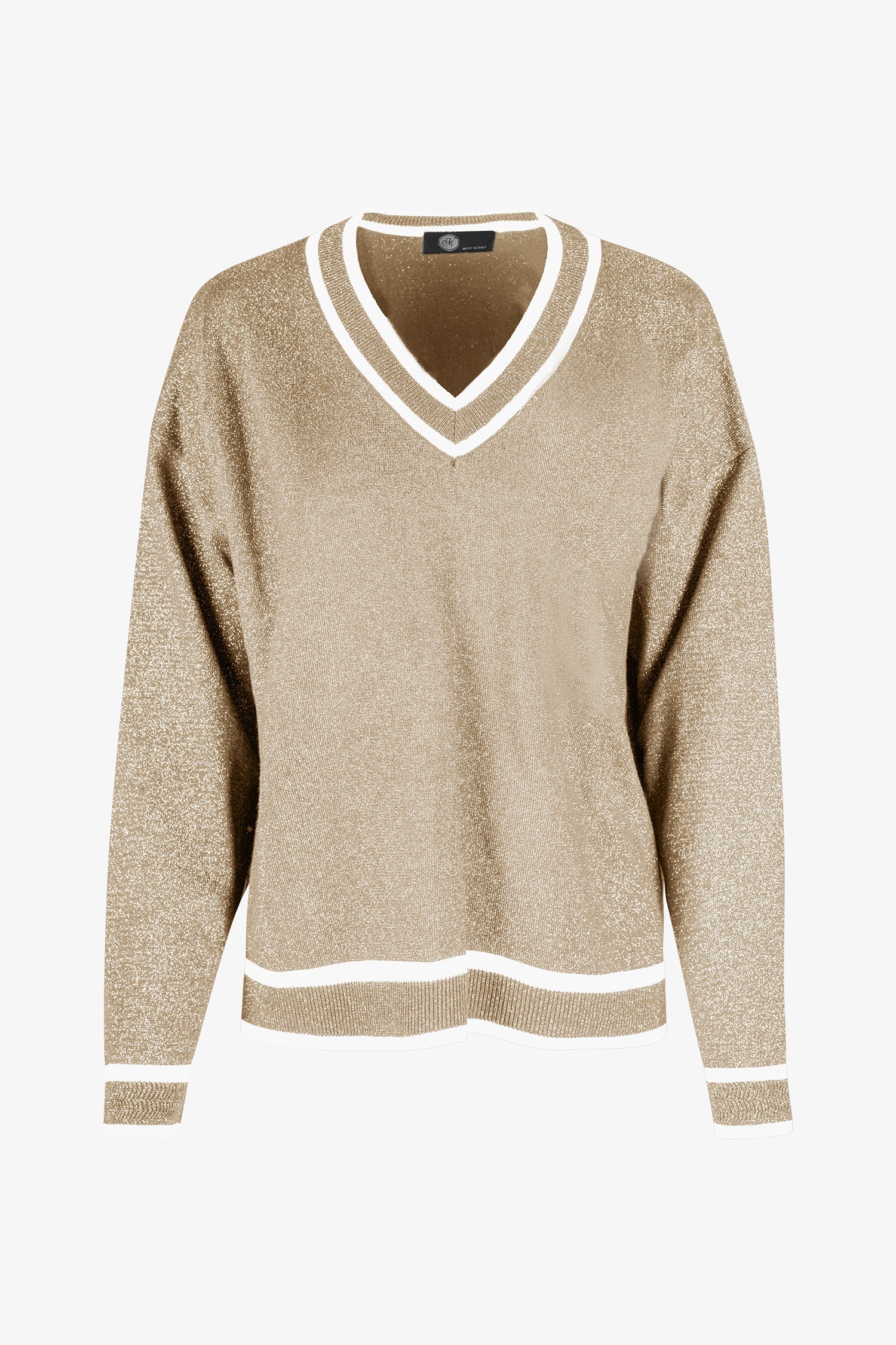 Women's knit v-neck sweater with a patch pocket at the chest and long sleeves