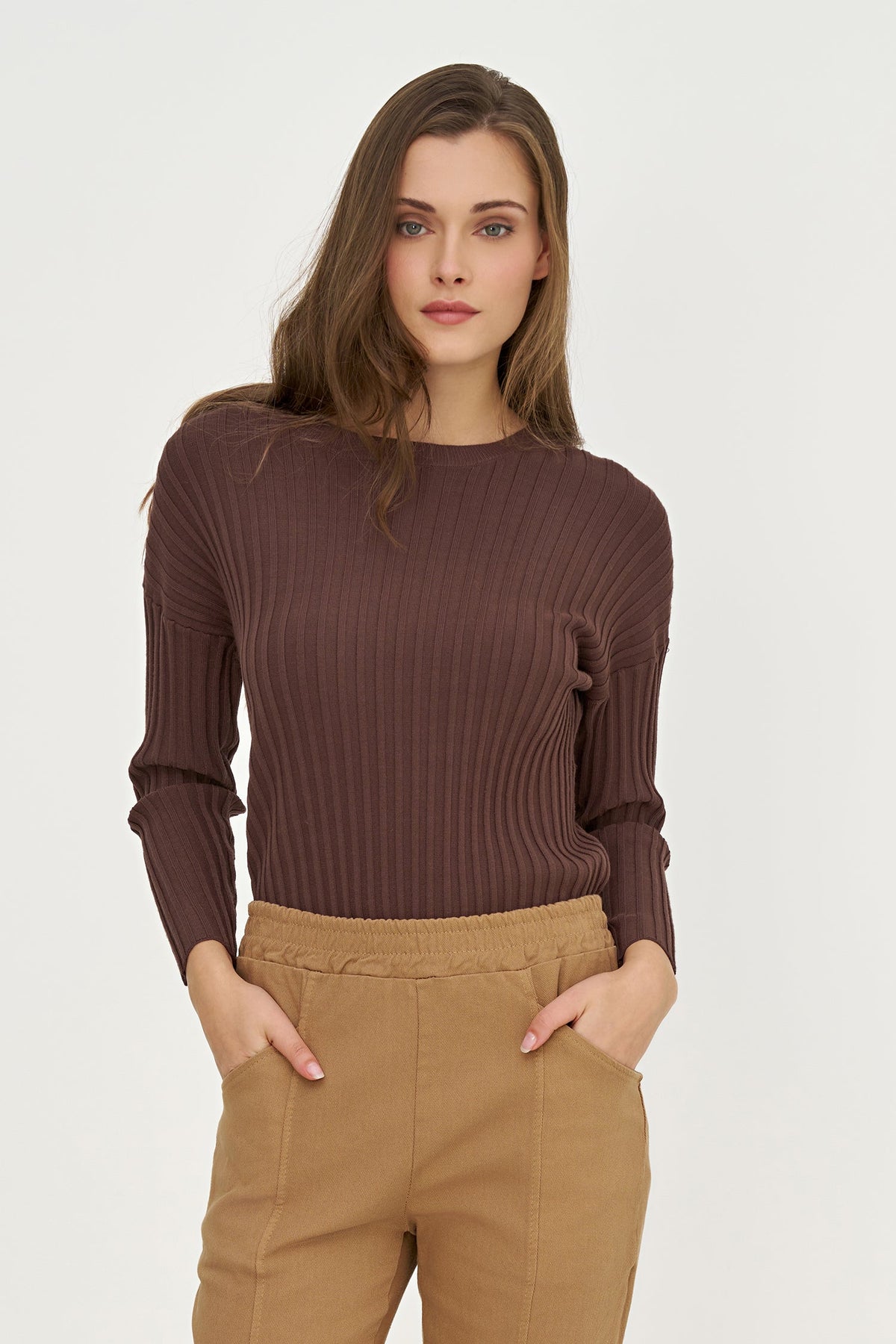 Women's Rib-Knit Crew-Neck Sweater