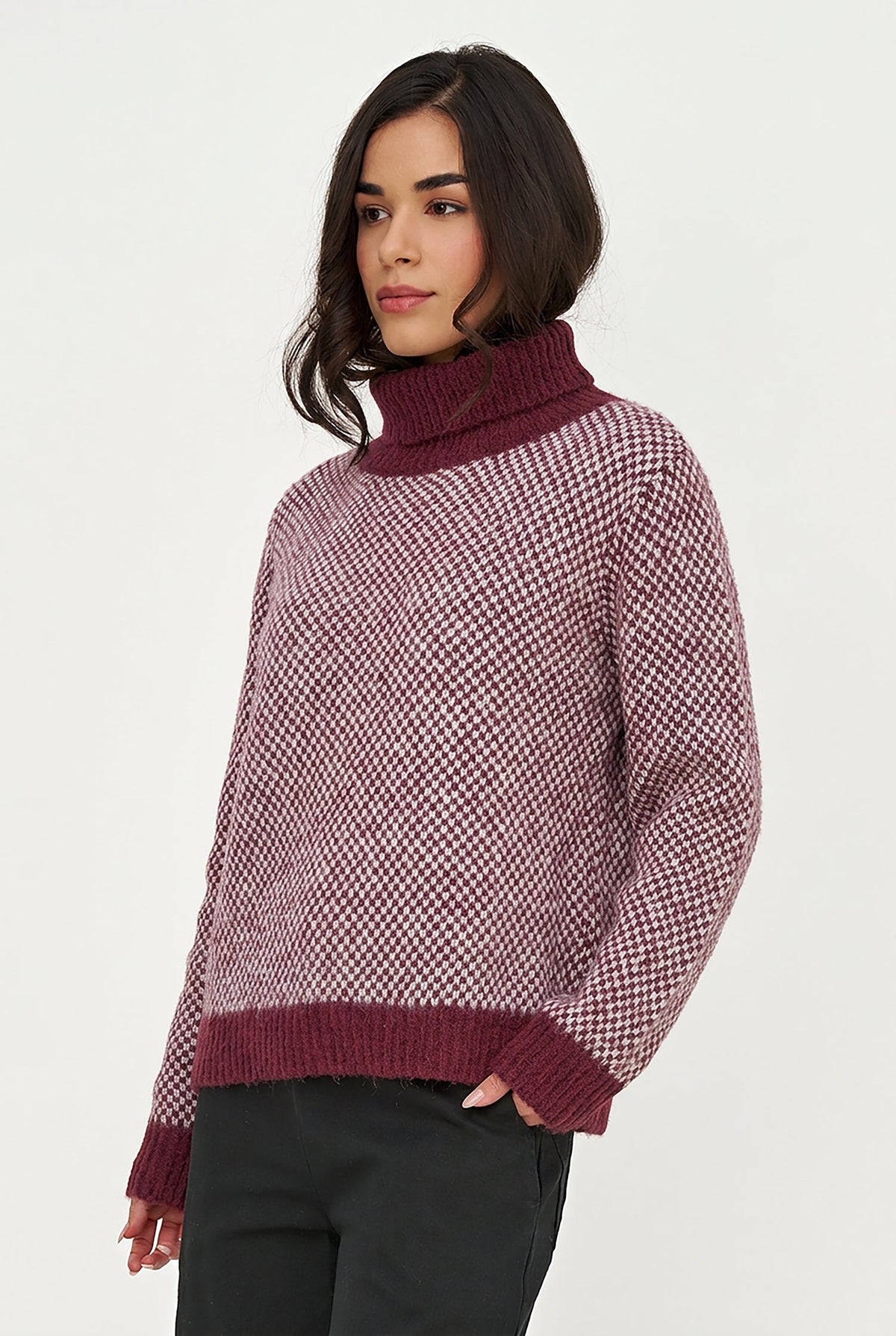 Women's Novelty Knit Color-Block Turtleneck Sweater
