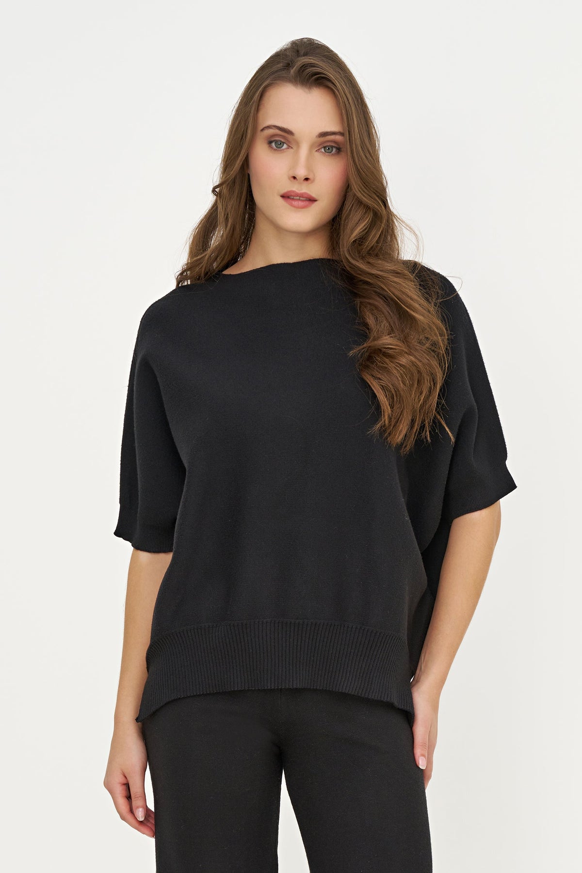 Women's Knit Crew-Neck Oversized Sweater, with Elbow Length Bat-Sleeves
